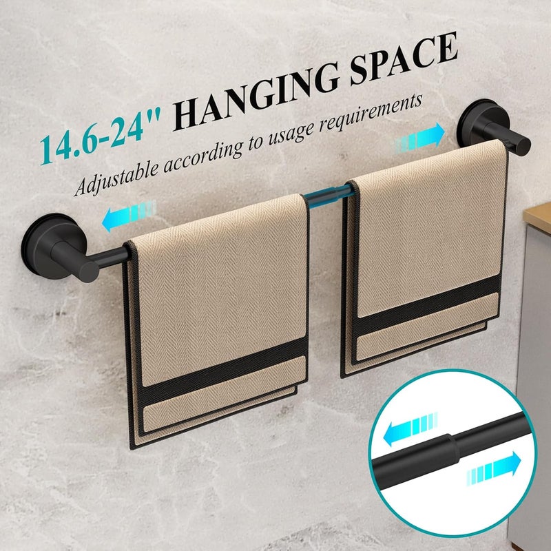 BKV Towel Bar for Bathroom Wall,Adjustable 12~21 Inch Towel Racks for Bathroom Wall Mounted, Towel Holder for Glass Shower Door,Bathroom Accessories,Apparment Essentials,Home Decor-Black - Image 5